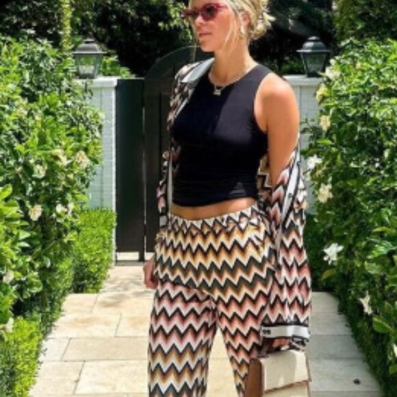 Zig Zig Print Top and Pants Set Outfit Black Gray Cream Large - Picture 11 of 11